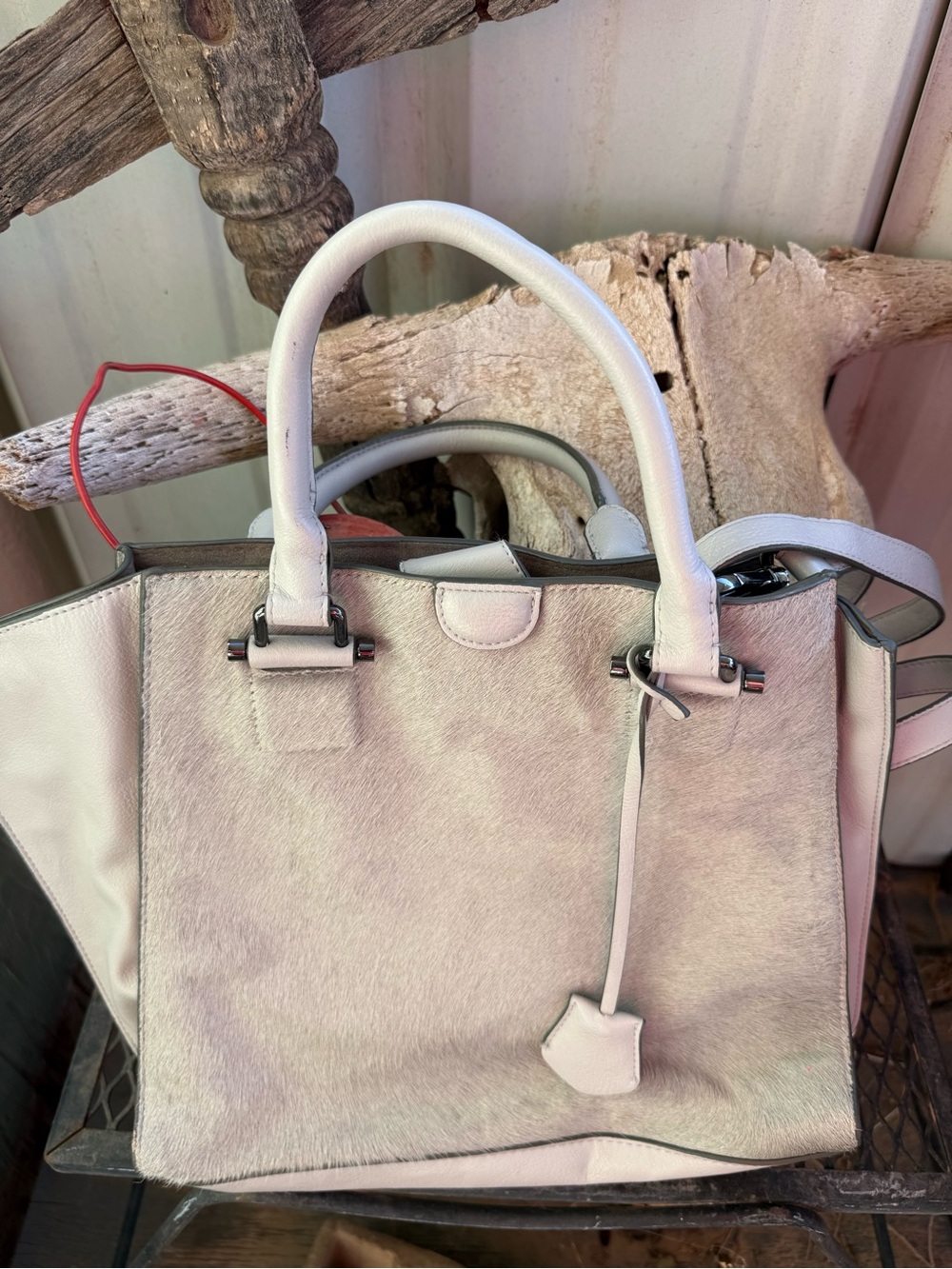 The Limited Grey Haircalf & Leather Shoulder Tote